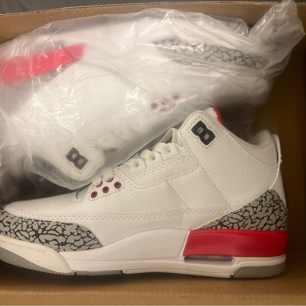 Jordan White and Red Sneakers with Classic Basketball Design